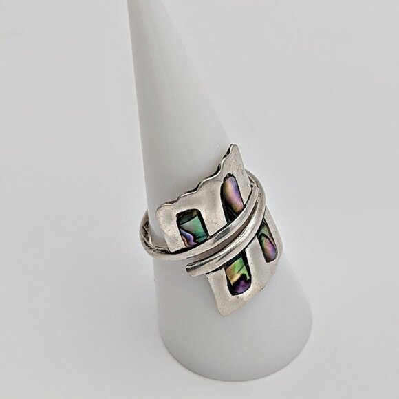 Vintage Jewelry - Signed Mexican Abalone Ring - Sterling - Vintage Sterling Ring - Wrap Ring